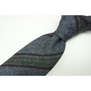 Cesare Attolini Denim Blue Emerald Green Brown Woven Striped Wool Tie BRAND NEW